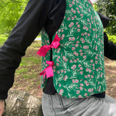 Plastron Vert a fleurs Rose 1 (2) (1)
