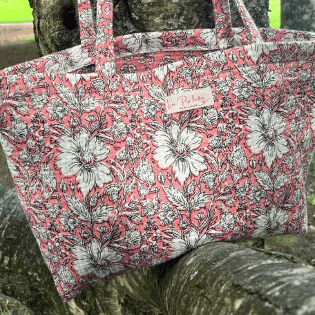 Sac Rose fleurs blanche 2