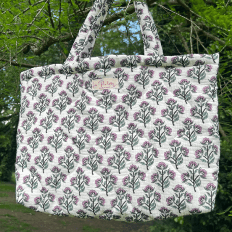 Sac blanc fleurs violette 3