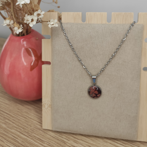 Collier Luna argenté - Fleur marron