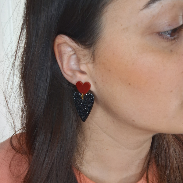 Boucles oreille double coeur 2 - porté