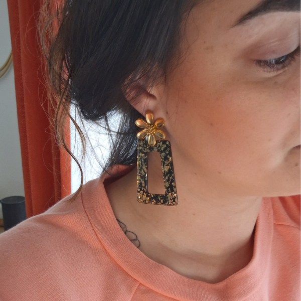 Boucles oreille trapèze noir - portée